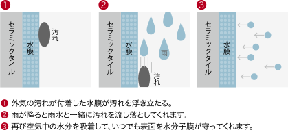 雨が降るたび汚れが落ちる「親水性」